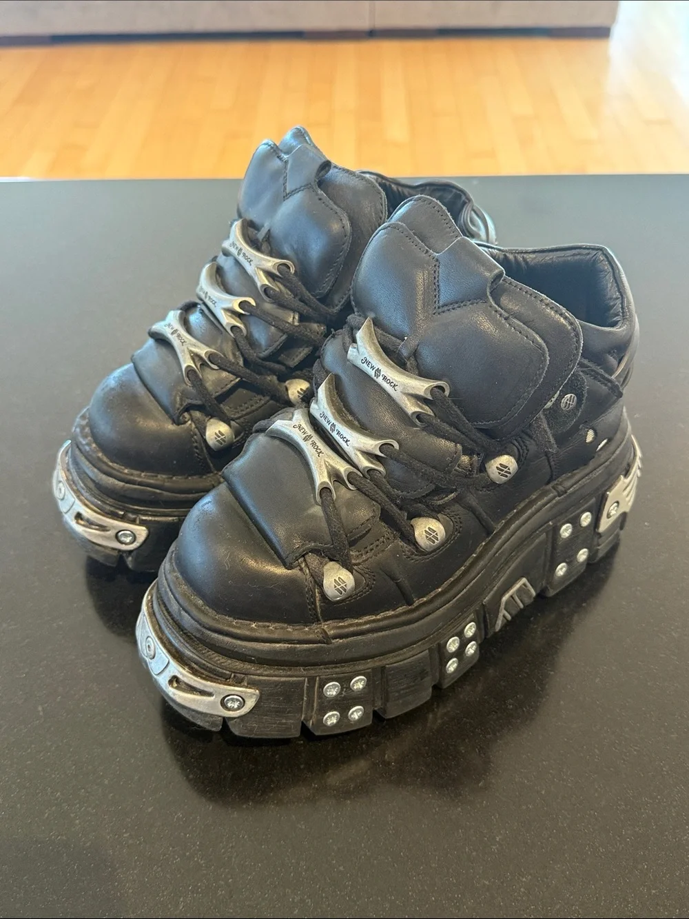 New Rock Black Platforms with Silver Hardware